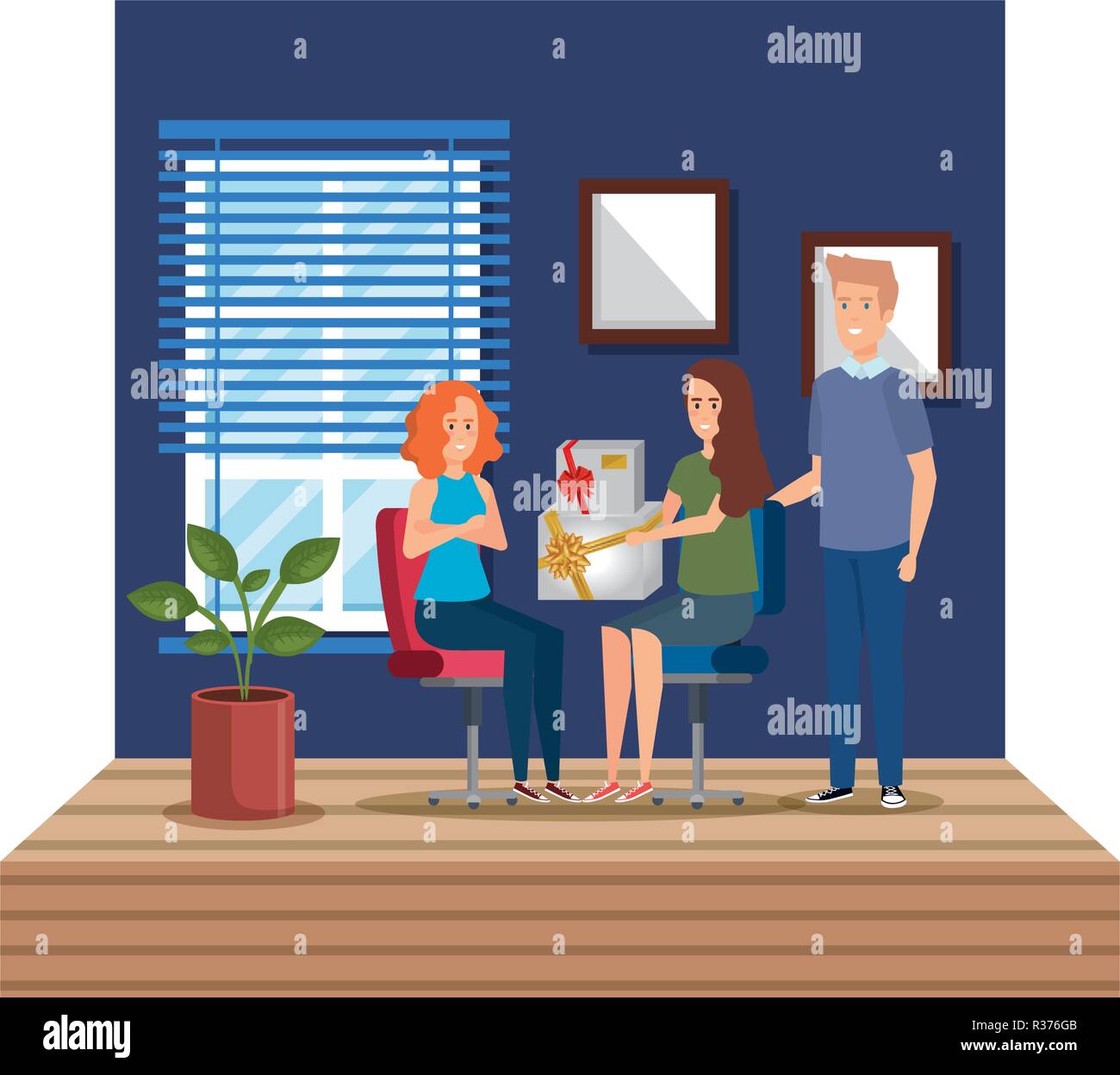 Les gens d'affaires dans le milieu de la conception d'illustration vectorielle cadeau donnant Illustration de Vecteur