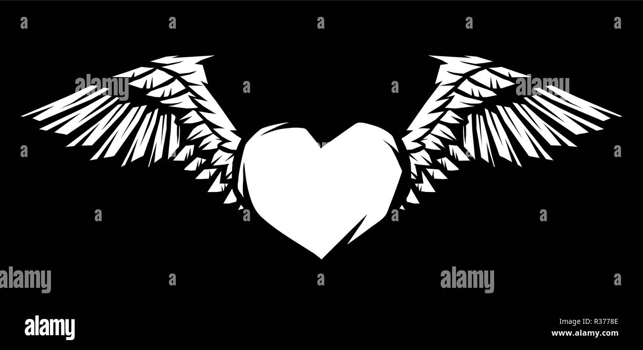 Coeur avec des ailes pour la conception de tatouage ou de l'emblème. Illustration de Vecteur