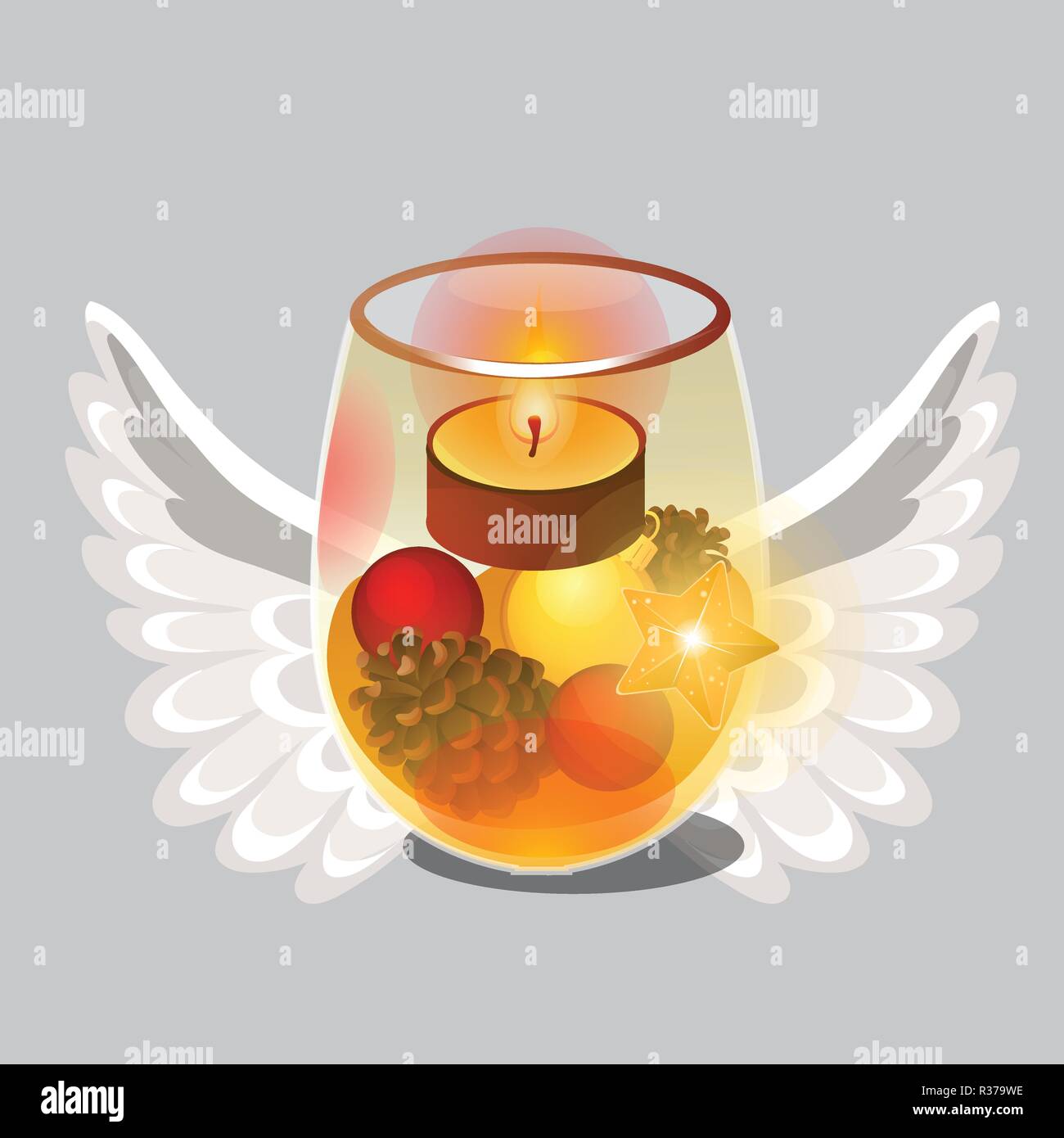 Croquis de Noël avec du thé ou de gravure bougie flottante en verre transparent avec des décors