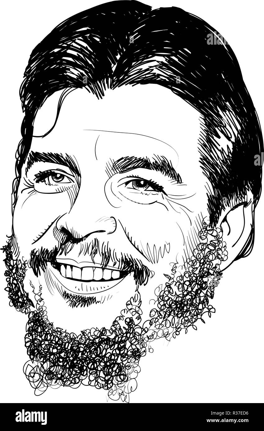 Ernesto Che Guevara portrait en Dessin au trait qu'il était révolutionnaire marxiste argentin, médecin, auteur, chef de guérilla, diplomate et théoricien militaire. Illustration de Vecteur