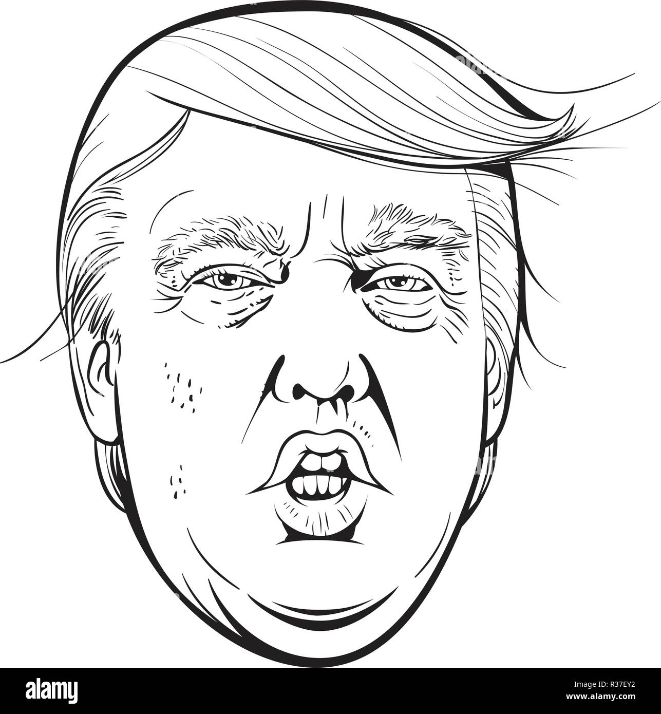 45e président des États-Unis le portrait de Donald Trump dans illustration cartoon style. Illustration de Vecteur