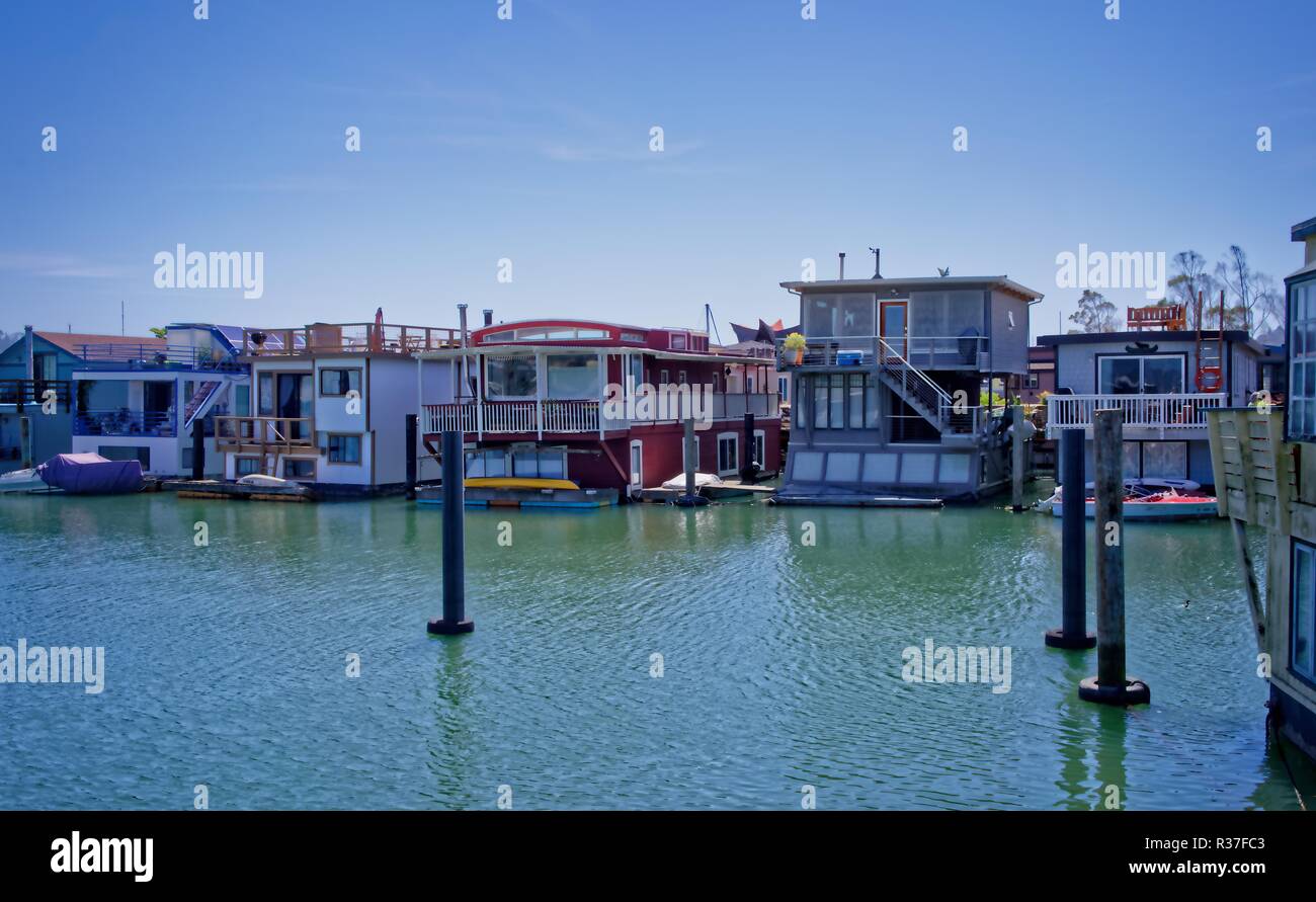 Péniche, les maisons flottantes de Sausalito, Californie Banque D'Images