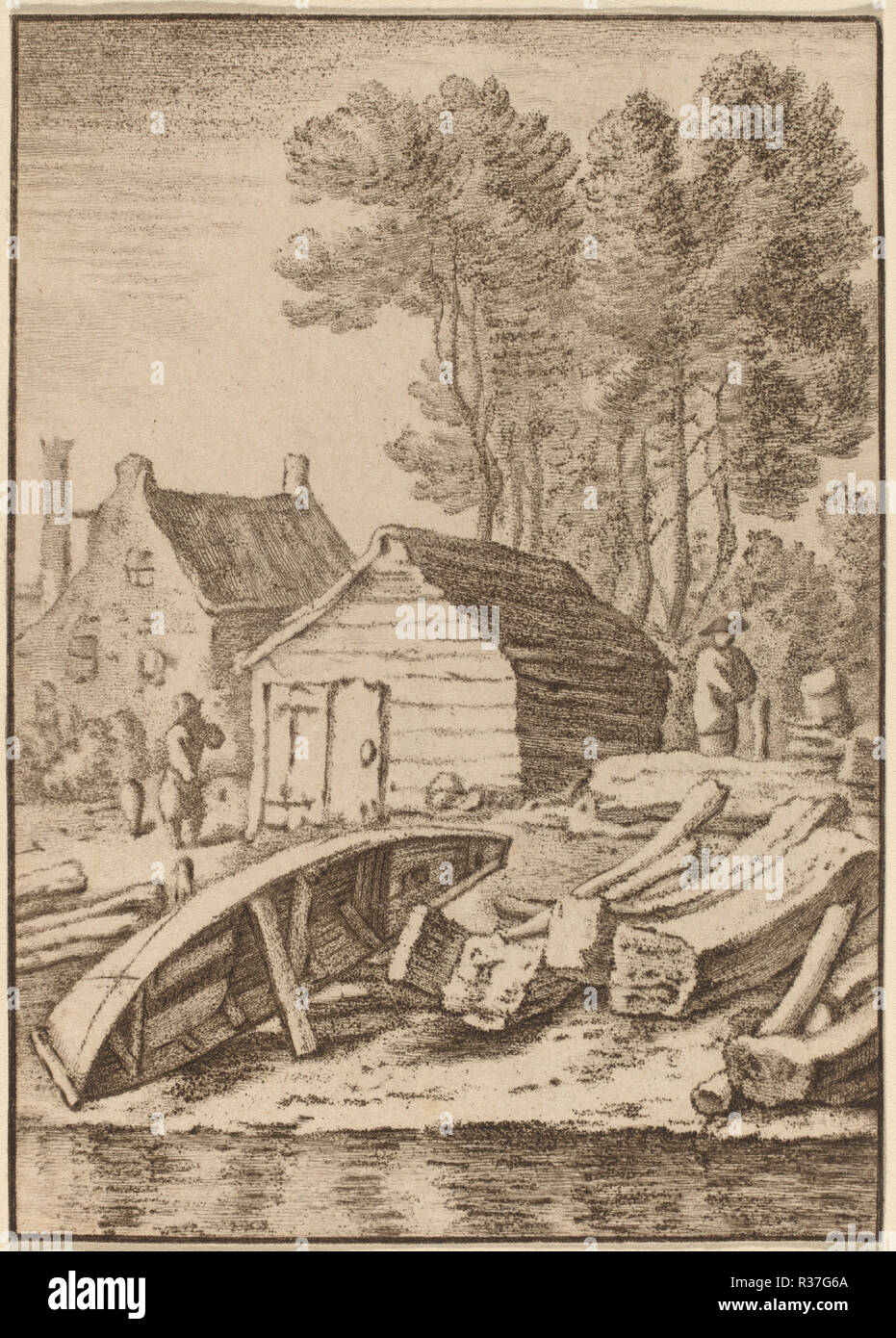 Chantier naval. En date du : 1761. Technique : technique de transfert avec l'éclosion. Musée : National Gallery of Art, Washington DC. Auteur : Cornelis Ploos van Amstel après Herman SAFTLEVEN. Banque D'Images