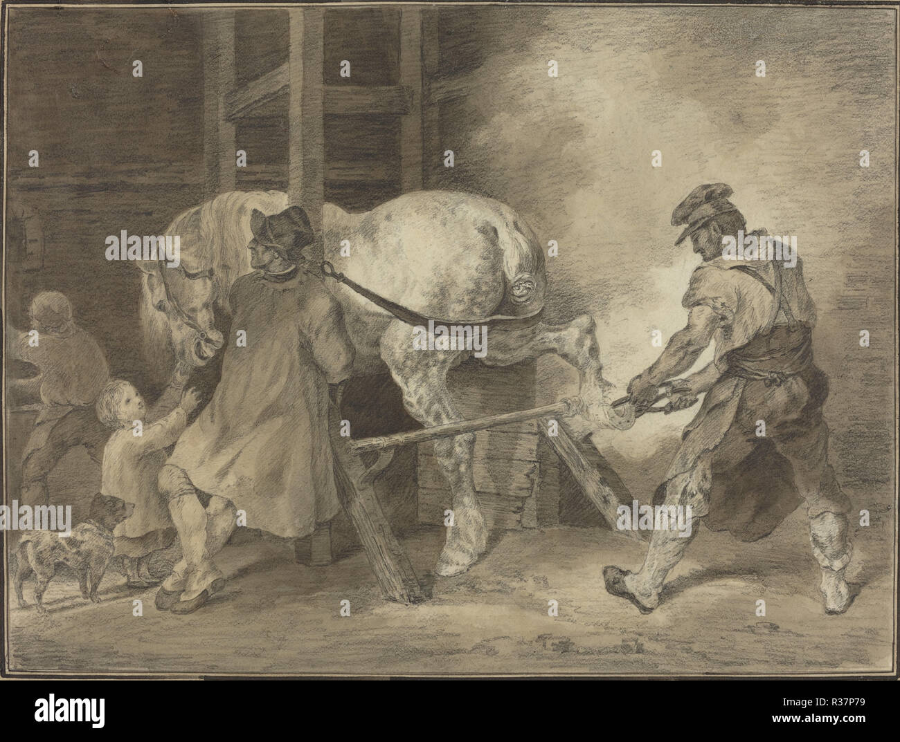 L'atelier du forgeron. En date du : après 1822. Dimensions : hors tout : 31,3 x 39,7 cm (12 5/8 x 15 5/16 in.). Médium : graphite et lavis rehaussée de blanc sur papier vélin. Musée : National Gallery of Art, Washington DC. Auteur : après Léon Cogniet après Théodore Gericault. Banque D'Images