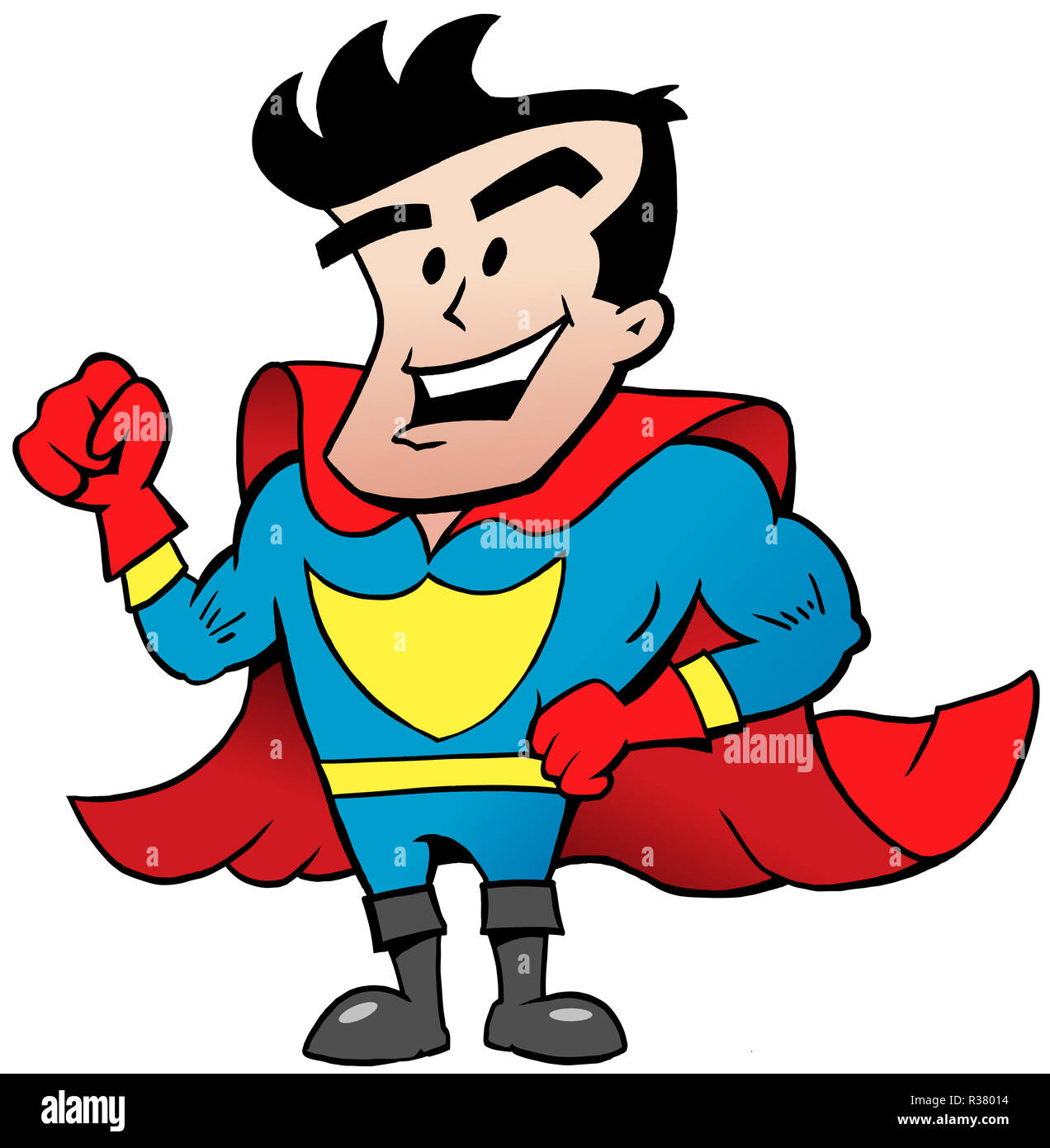 Cartoon Vector illustration d'un super héros heureux forte Banque D'Images