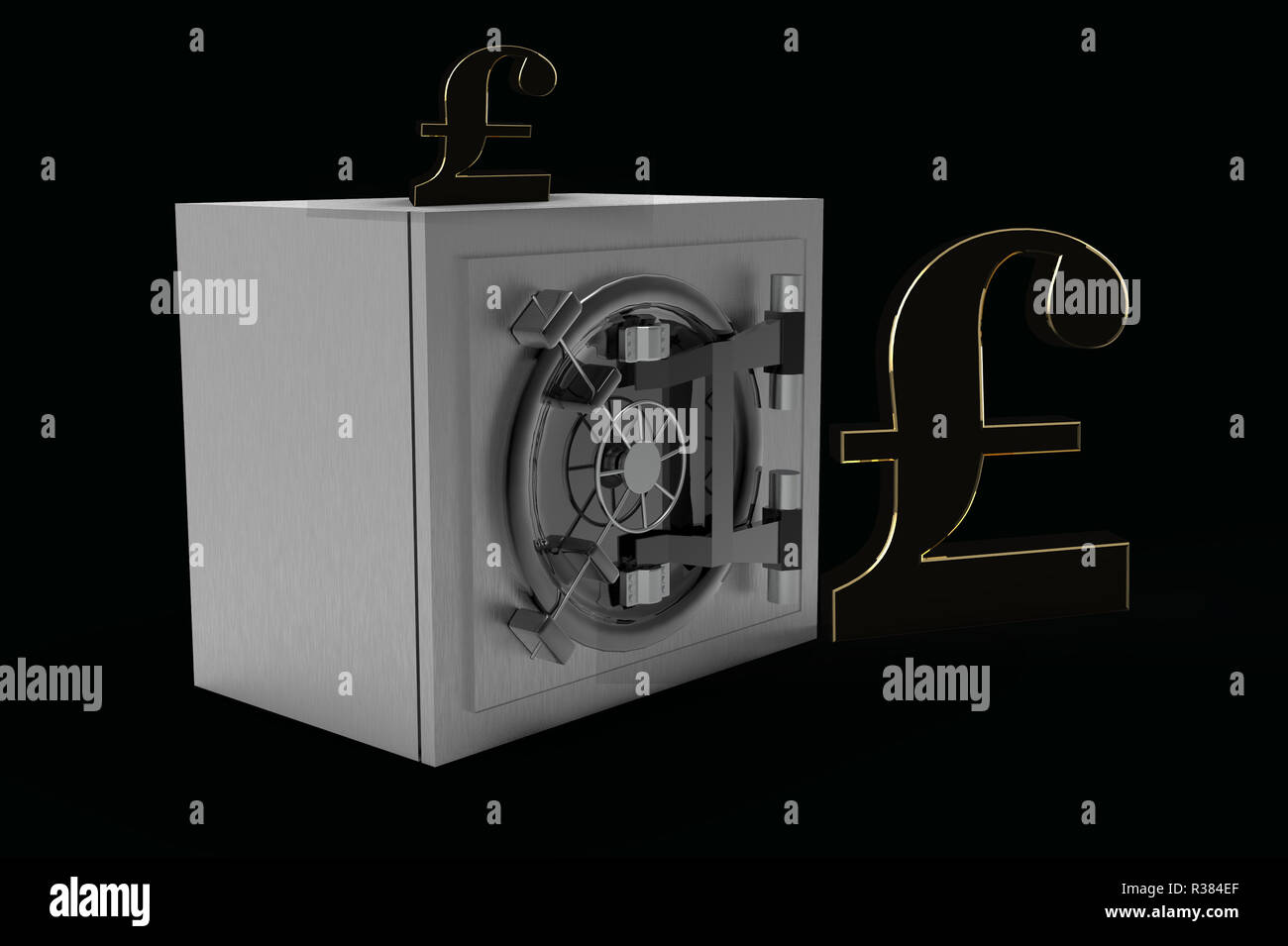 Sécurité Sécurité metal livres britanniques avec rendu 3D symboles isolé sur fond noir Banque D'Images
