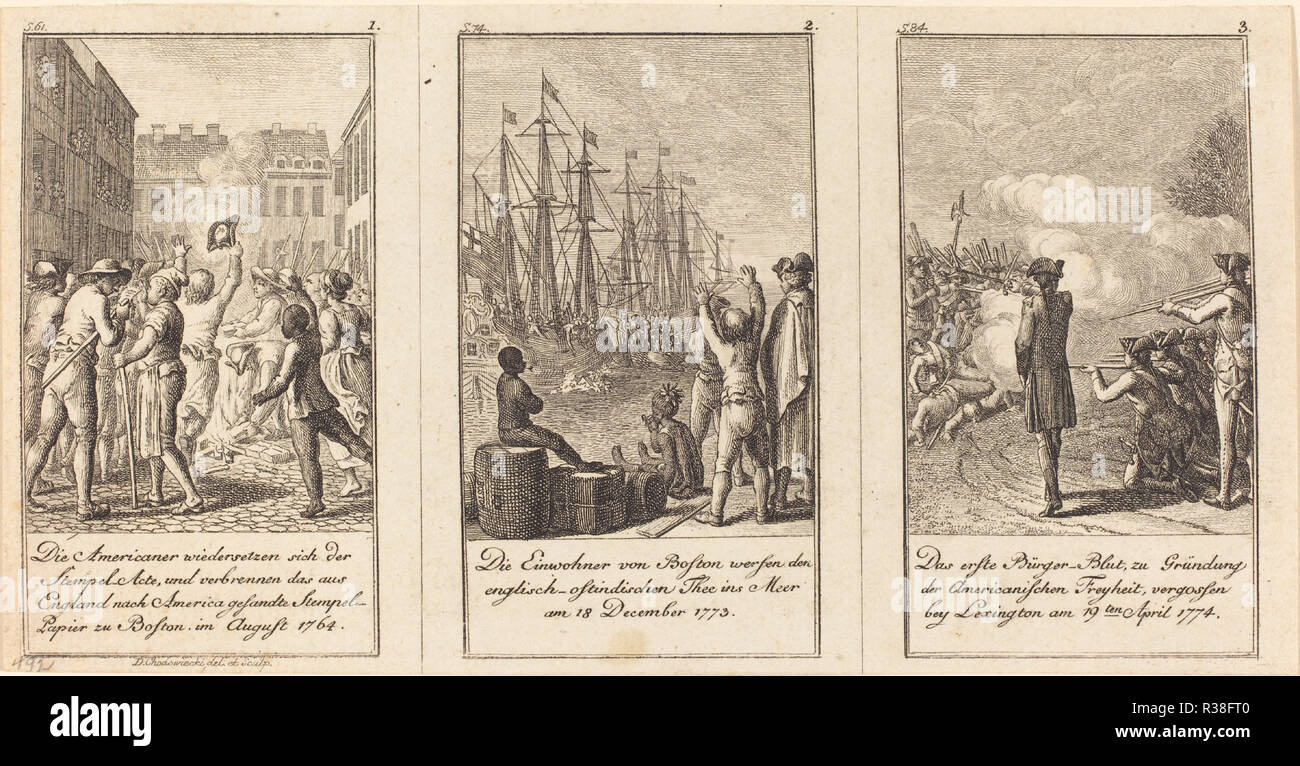 L'histoire des États-Unis. En date du : 1783/1784. Technique : gravure (3 eaux-fortes sur une feuille d'une plaque). Musée : National Gallery of Art, Washington DC. Auteur : Daniel Nikolaus Chodowiecki. Banque D'Images