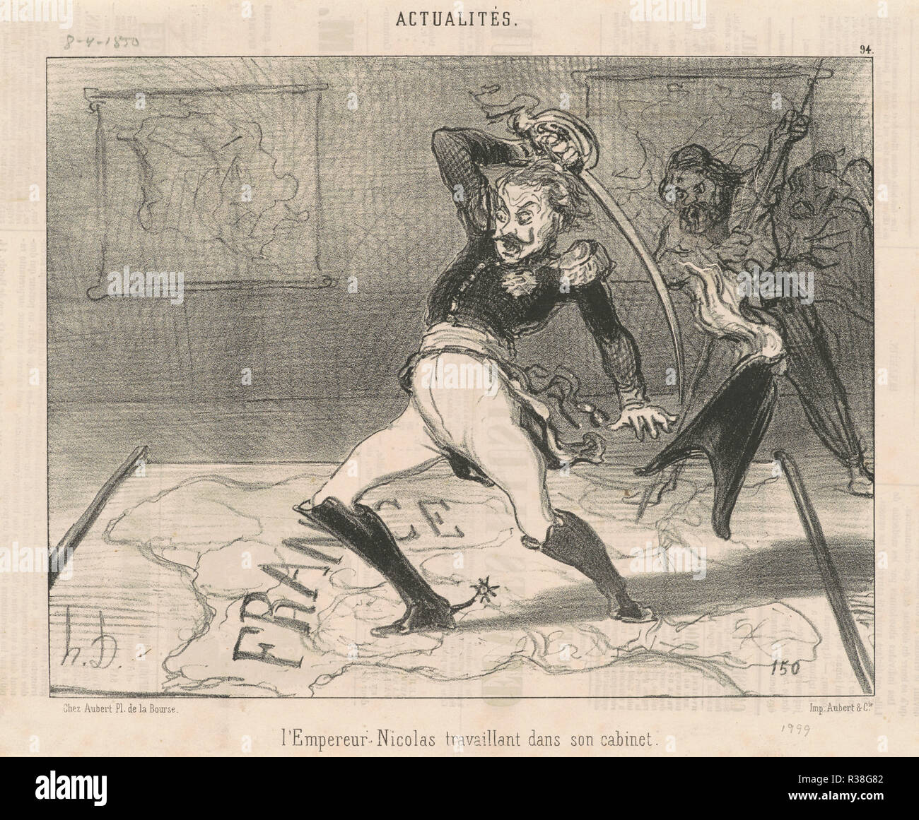 L'Empereur Nicolas, travaillant au cabinet. Date : le 19e siècle. Technique : lithographie. Musée : National Gallery of Art, Washington DC. Auteur : Honoré Daumier. Banque D'Images