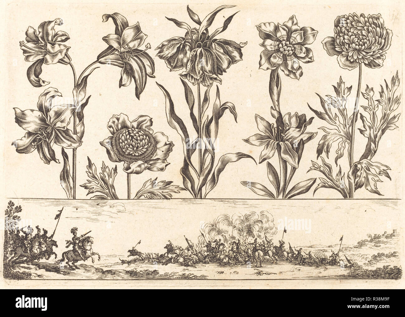 Impression fleurs no8. En date du : 1645. Technique : gravure. Musée : National Gallery of Art, Washington DC. Auteur : Nicolas Cochin après Balthasar Moncornet. Nicolas Cochin. Banque D'Images