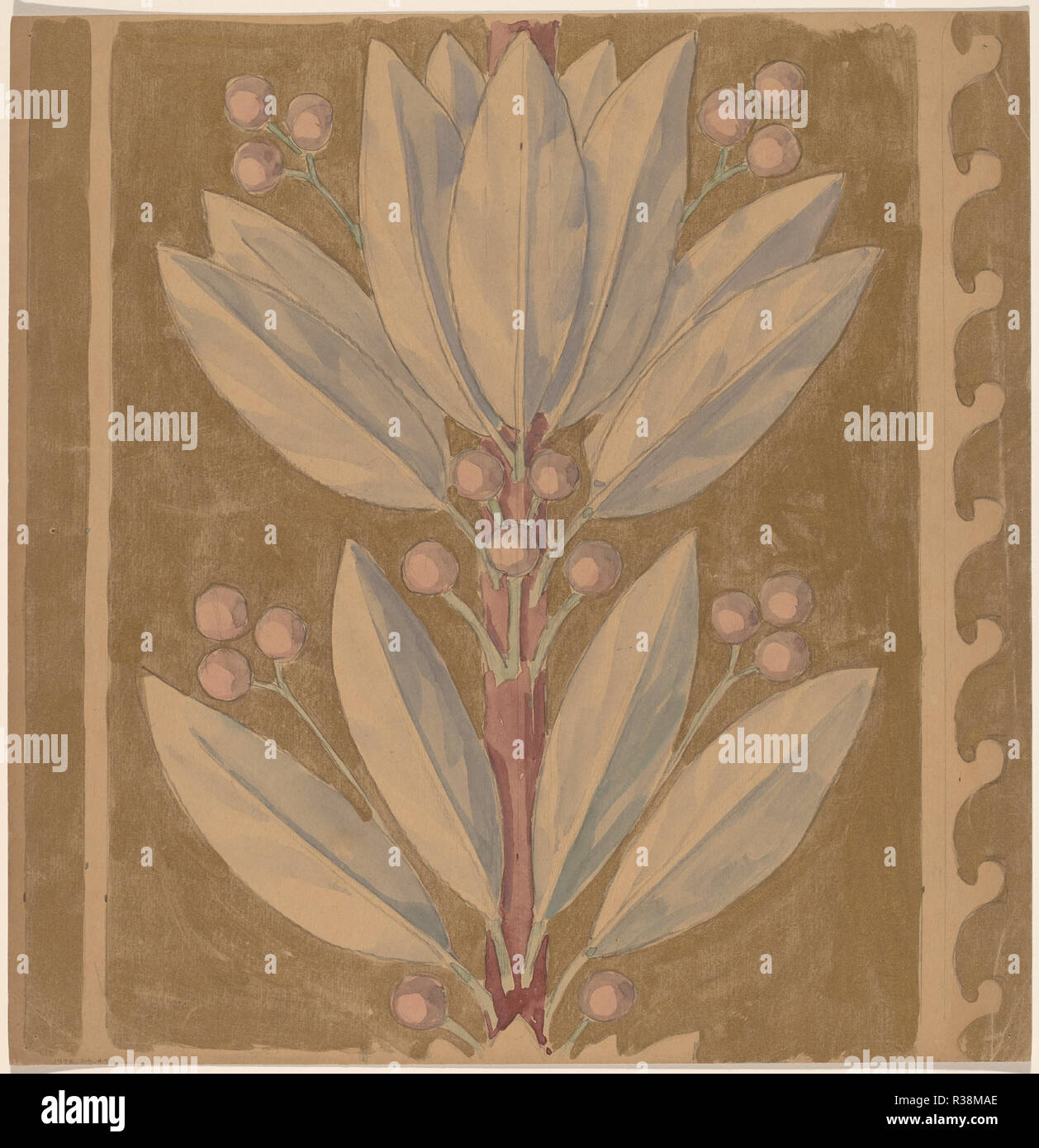 Pour une étude de conception de la frontière [recto]. En date du : 1890/1897. Fiche technique : Dimensions : 32,7 x 31,8 cm (12 7/8 x 12 1/2 in.). Médium : Aquarelle, mine de plomb, et de peinture or sur papier vélin beige. Musée : National Gallery of Art, Washington DC. Auteur : Charles Sprague Pearce. Banque D'Images