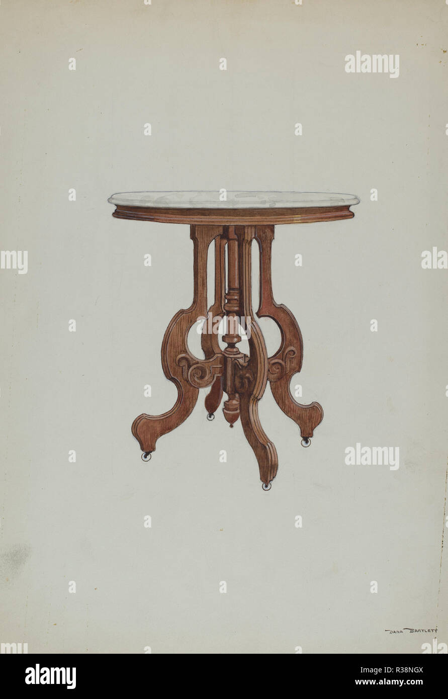 Centre de Table, avec dessus marbre. En date du : ch. 1937. Dimensions : hors tout : 35,7 x 27,9 cm (14 1/16 x 11 in.) Original : l'échelle de l'objet de la SAI d'encombrement =1/5 dimension réelle.. Médium : Aquarelle, crayon de couleur, graphite, et aggravant sur papier. Musée : National Gallery of Art, Washington DC. Auteur : Dana Bartlett. Banque D'Images