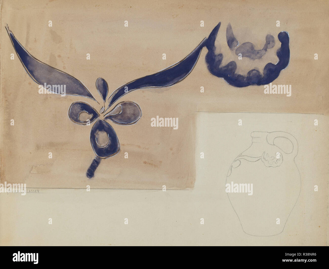Verseuse. En date du : ch. 1937. Dimensions : hors tout : 22,7 x 28,8 cm (8 15/16 x 11 5/16 in.) Objet : SAI Original 14' de hauteur 5 1/4" dia(base). Médium : aquarelle et graphite sur carton. Musée : National Gallery of Art, Washington DC. Auteur : Yolande Delasser. Banque D'Images