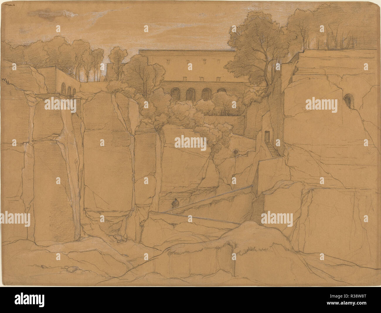Sorrento. Dimensions : hors tout : 42,5 x 56,5 cm (16 3/4 x 22 1/4 in.). Médium : noir et craie blanche sur papier beige. Musée : National Gallery of Art, Washington DC. Auteur : François-Édouard Bertin. Banque D'Images Sorrento. Dimensions : hors tout : 42,5 x 56,5 cm (16 3/4 x 22 1/4 in.). Médium : noir et craie blanche sur papier beige. Musée : National Gallery of Art, Washington DC. Auteur : François-Édouard Bertin. Banque D'Images