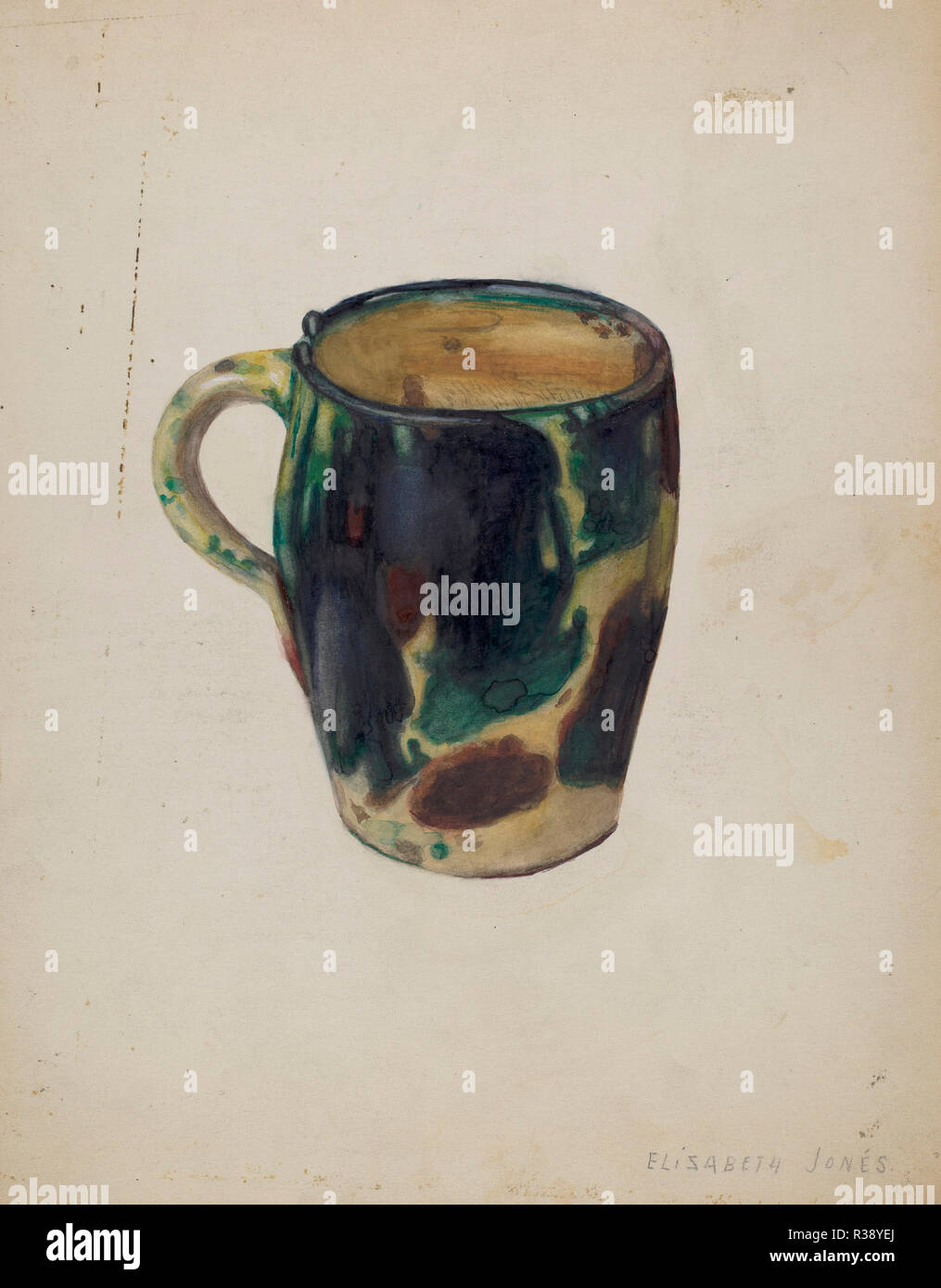 Grande tasse. En date du : 1936. Dimensions : hors tout : 30,1 x 22,9 cm (11 7/8 x 9 in.) Original : OBJET DE LA SAI 4 5/8' 3 5/8 haut' Dia.(top) 2 5/8" dia.(base). Médium : Aquarelle, mine de plomb, et aggravant sur du carton. Musée : National Gallery of Art, Washington DC. Auteur : ELIZABETH JONES. Banque D'Images