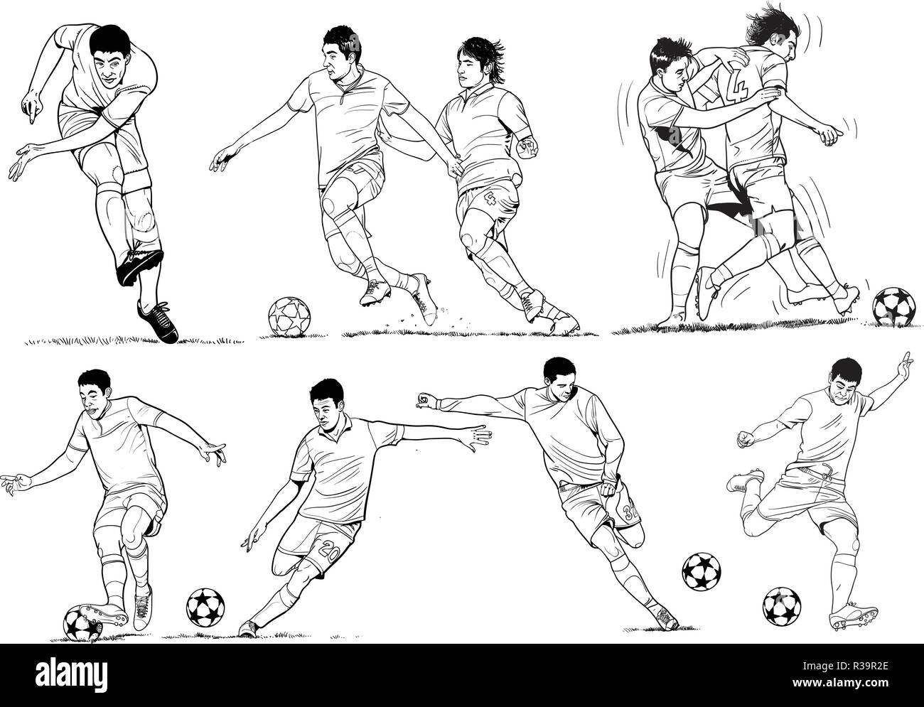 Joueurs de football de l'art en ligne des illustrations. Illustration de Vecteur