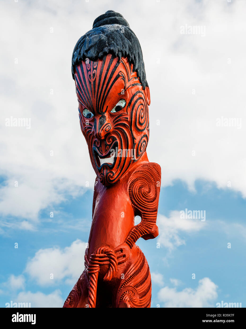 Sculpture traditionnel Maori, Nouvelle-Zélande Banque D'Images