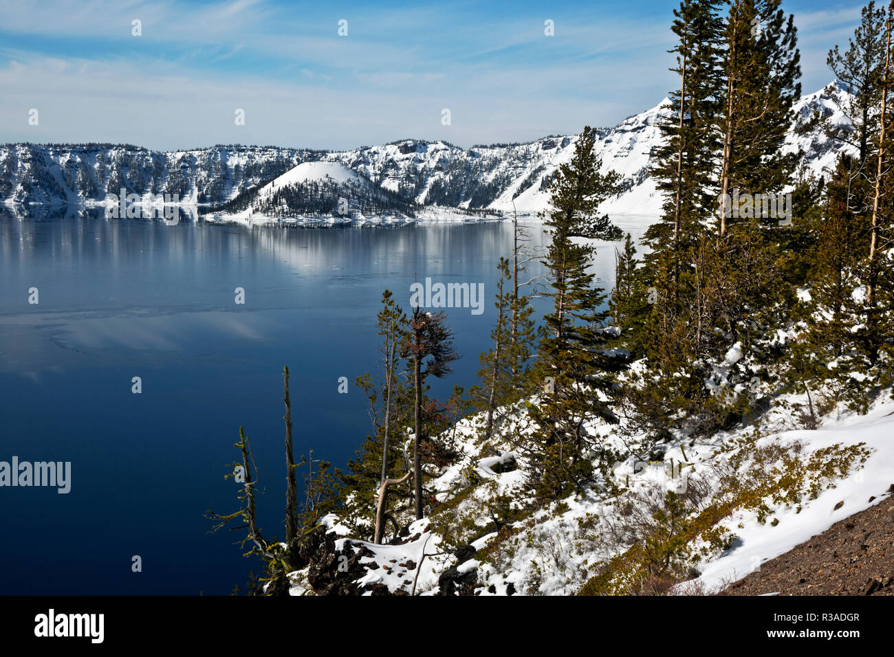 Ou02448-00...OREGON - Wizard Island vue de Cleetwood Cove à Crater Lake National Park. Banque D'Images