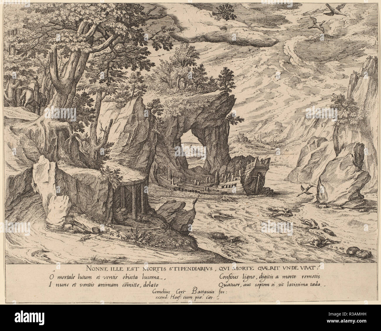 Après le naufrage. Technique : gravure et gravure. Musée : National Gallery of Art, Washington DC. Auteur : Cornelis Cort. Banque D'Images