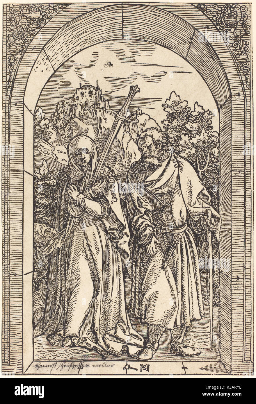 Mater Dolorosa et Saint Joseph. Technique : gravure sur bois. Musée : National Gallery of Art, Washington DC. Auteur : Hans Schäufelein Leonard. Banque D'Images