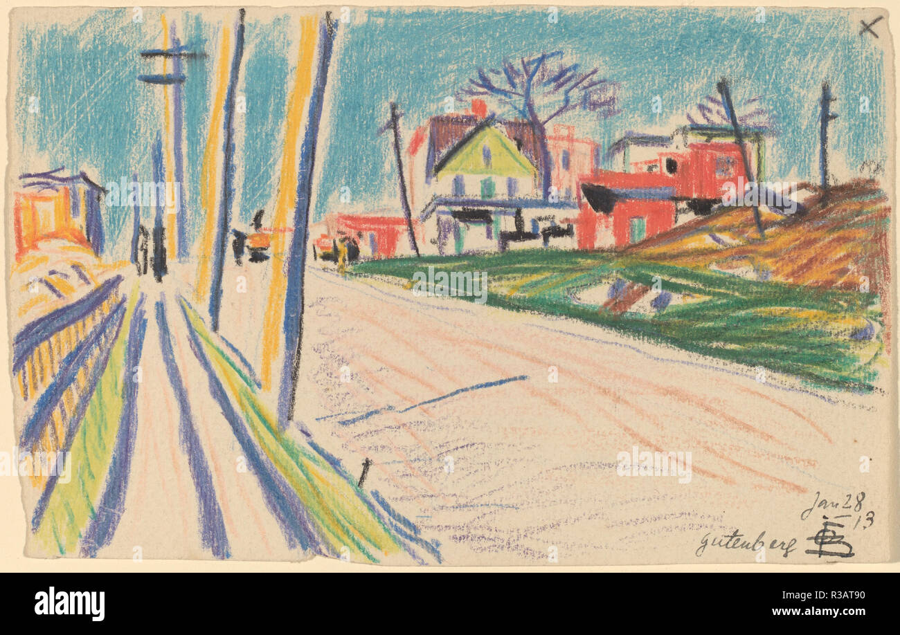 Street dans le Bronx. En date du : 1913. Dimensions : hors tout (approximative) : 12,1 x 19,2 cm (4 3/4 x 7 9/16 in.). Technique : crayon. Musée : National Gallery of Art, Washington DC. Auteur : F. Oscar Bluemner. Banque D'Images