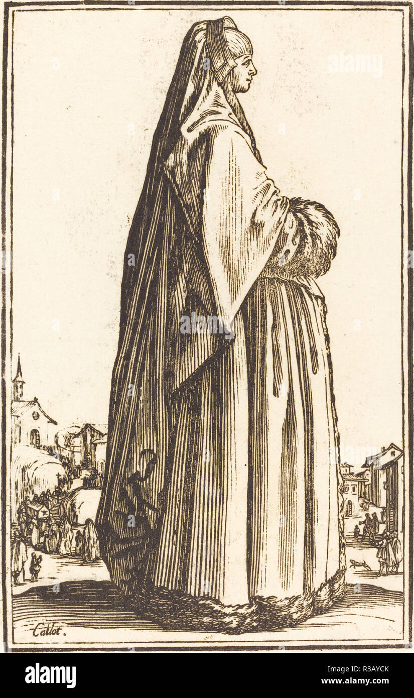 Jacques Callot, Noble femme portant un voile et une robe garnie de  fourrure, c 1620-1623 femme noble portant un voile et une robe bordé de  fourrure ; c. 1620/1623 Photo Stock - Alamy