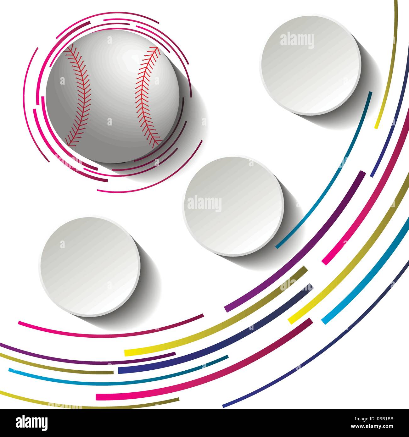 Baseball jeu infographie image avec trois plaques de papier vierge et 3d ball. Illustration de Vecteur