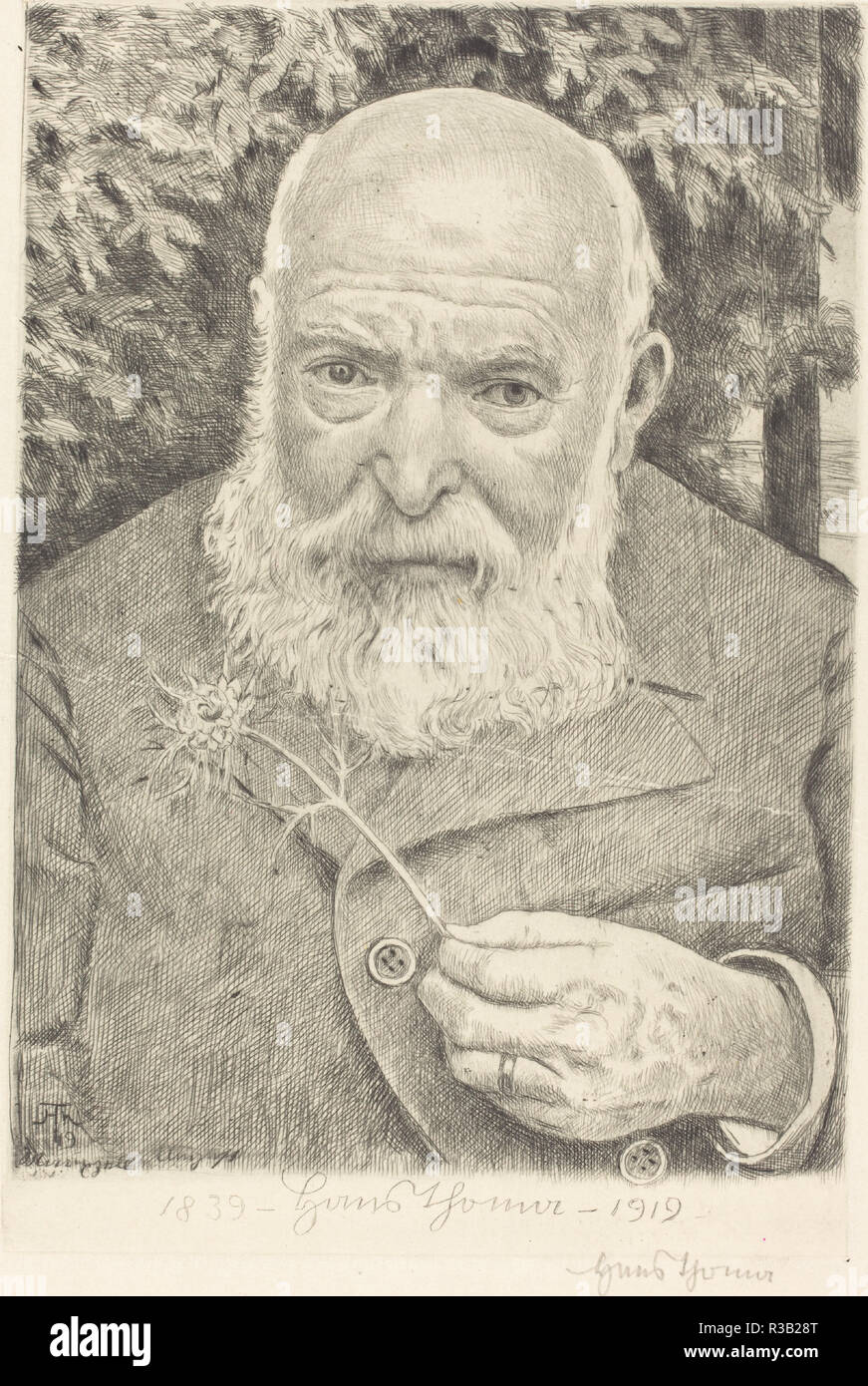 Autoportrait VI avec fleur. En date du : 1909. Technique : gravure. Musée : National Gallery of Art, Washington DC. Auteur : Hans Thoma. Banque D'Images
