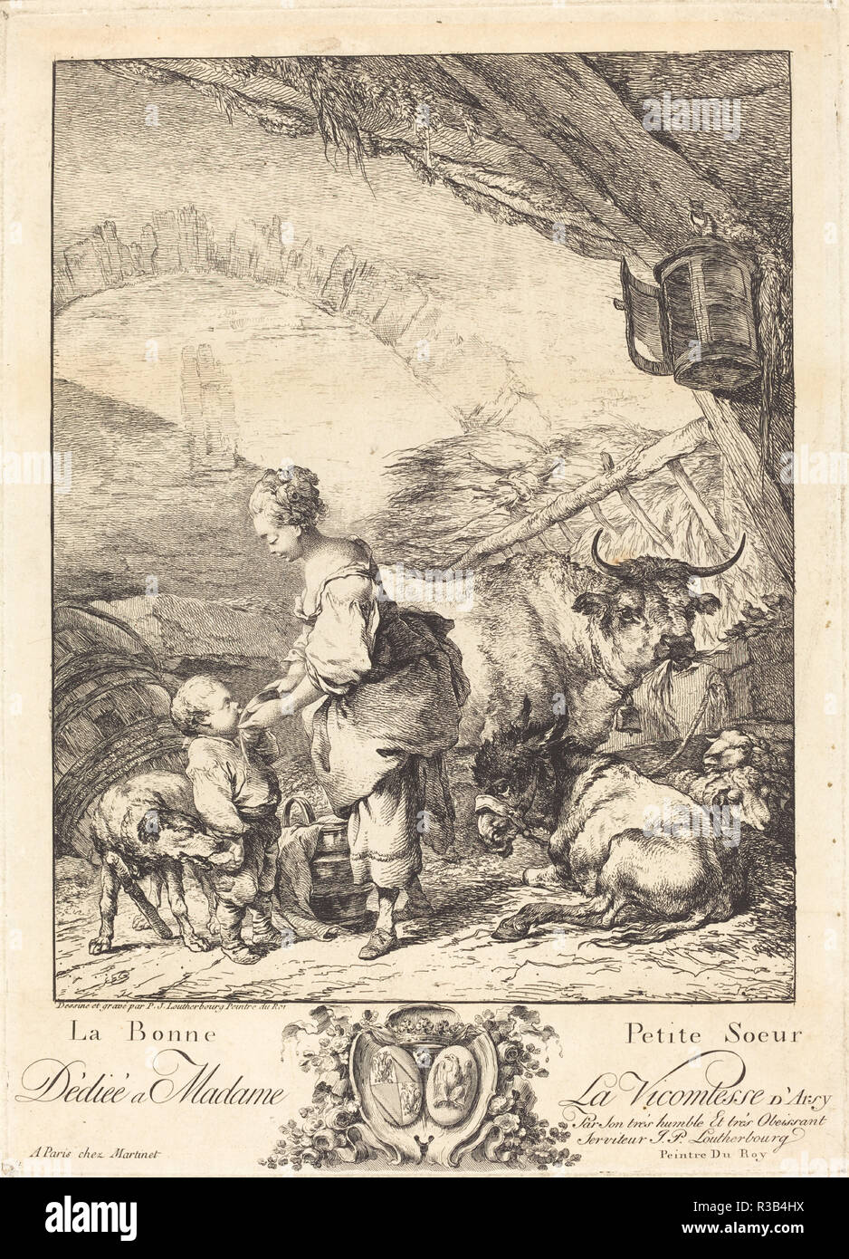 La bonne petite soeur. Technique : gravure. Musée : National Gallery of Art, Washington DC. Auteur : Philippe Jacques de Loutherbourg II. Philippe Jacques De Loutherbourg. Banque D'Images