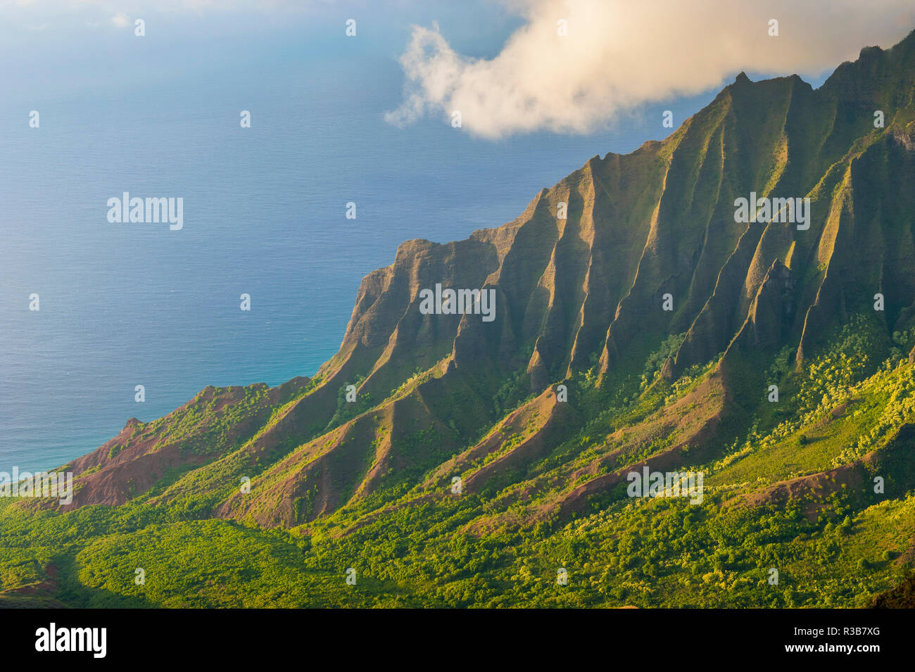 Napali coast avec le vert des montagnes vu de la Kalalau lookout, Nā Pali Coast State Park, Kauai, Hawaii, USA Banque D'Images
