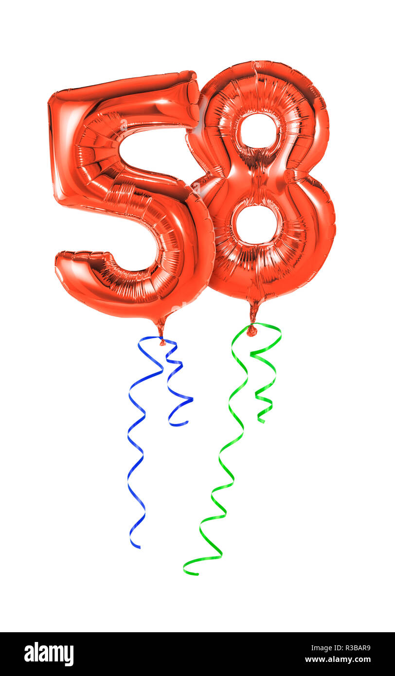 Ballons rouge avec ruban cadeau - numéro 58 Banque D'Images