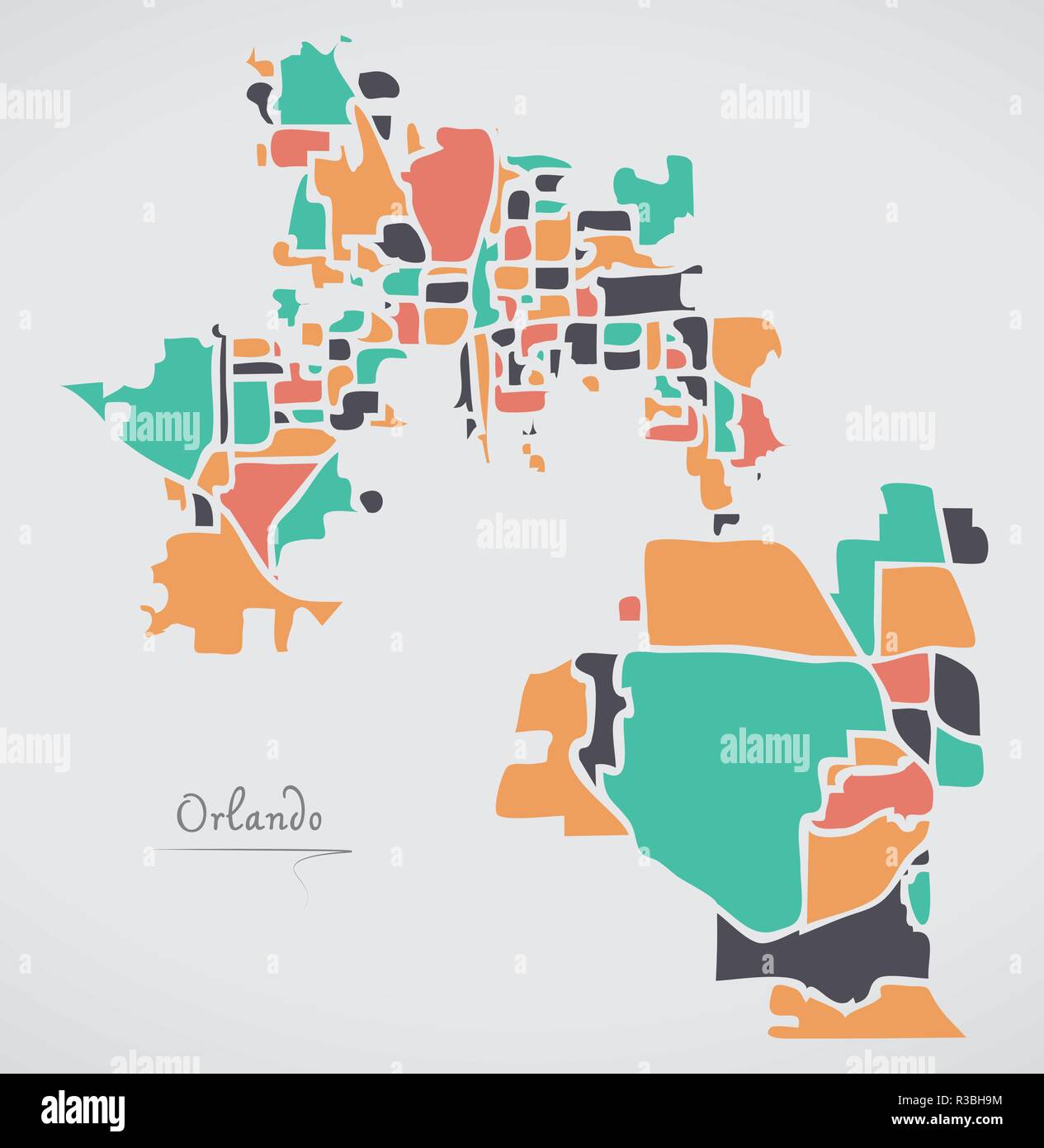 Orlando Floride Plan avec les quartiers et les formes rondes modernes Illustration de Vecteur