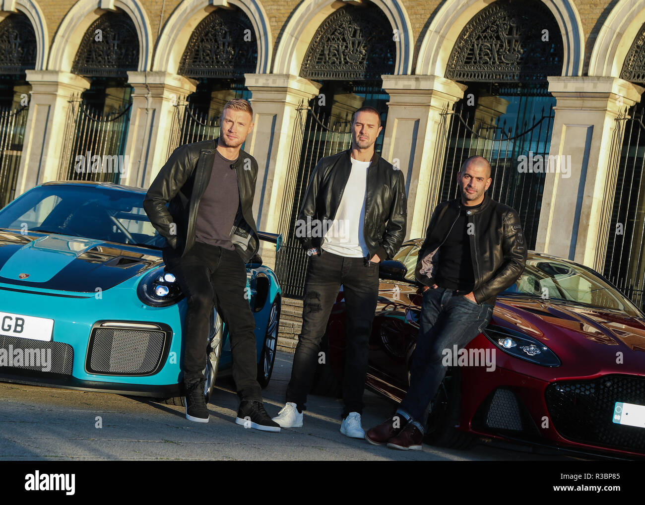 Annoncer la BBC Andrew Flintoff, "Freddie" McGuiness Paddy et Chris Harris comme la nouvelle présentation d'équipe pour la prochaine série de Top Gear. Avec : Andrew Flintoff, "Freddie" McGuiness Paddy, Chris Harris Où : London, Royaume-Uni Quand : 22 Oct 2018 Crédit : John Rainford/WENN Banque D'Images