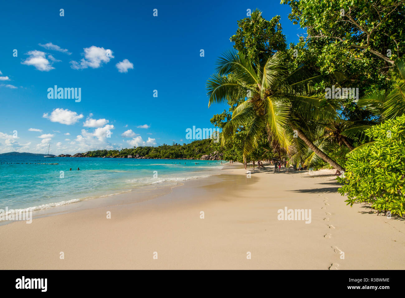 Plage d'Anse Lazio, Praslin, Seychelles, océan Indien. Banque D'Images