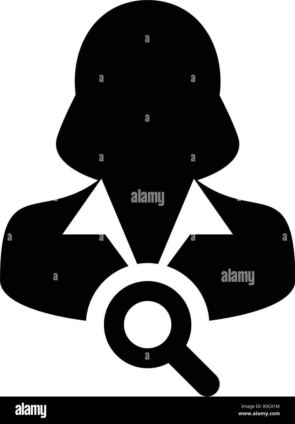 L'icône de recherche de l'utilisateur le profil de personne femelle vecteur symbole avatar avec loupe dans couleur plate illustration pictogramme glyphe Illustration de Vecteur