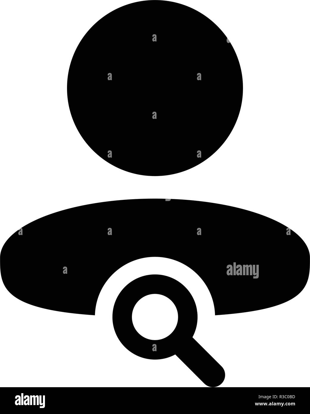 L'icône de recherche de profil d'utilisateur avatar personne mâle vecteur symbole avec loupe dans couleur plate illustration pictogramme glyphe Illustration de Vecteur