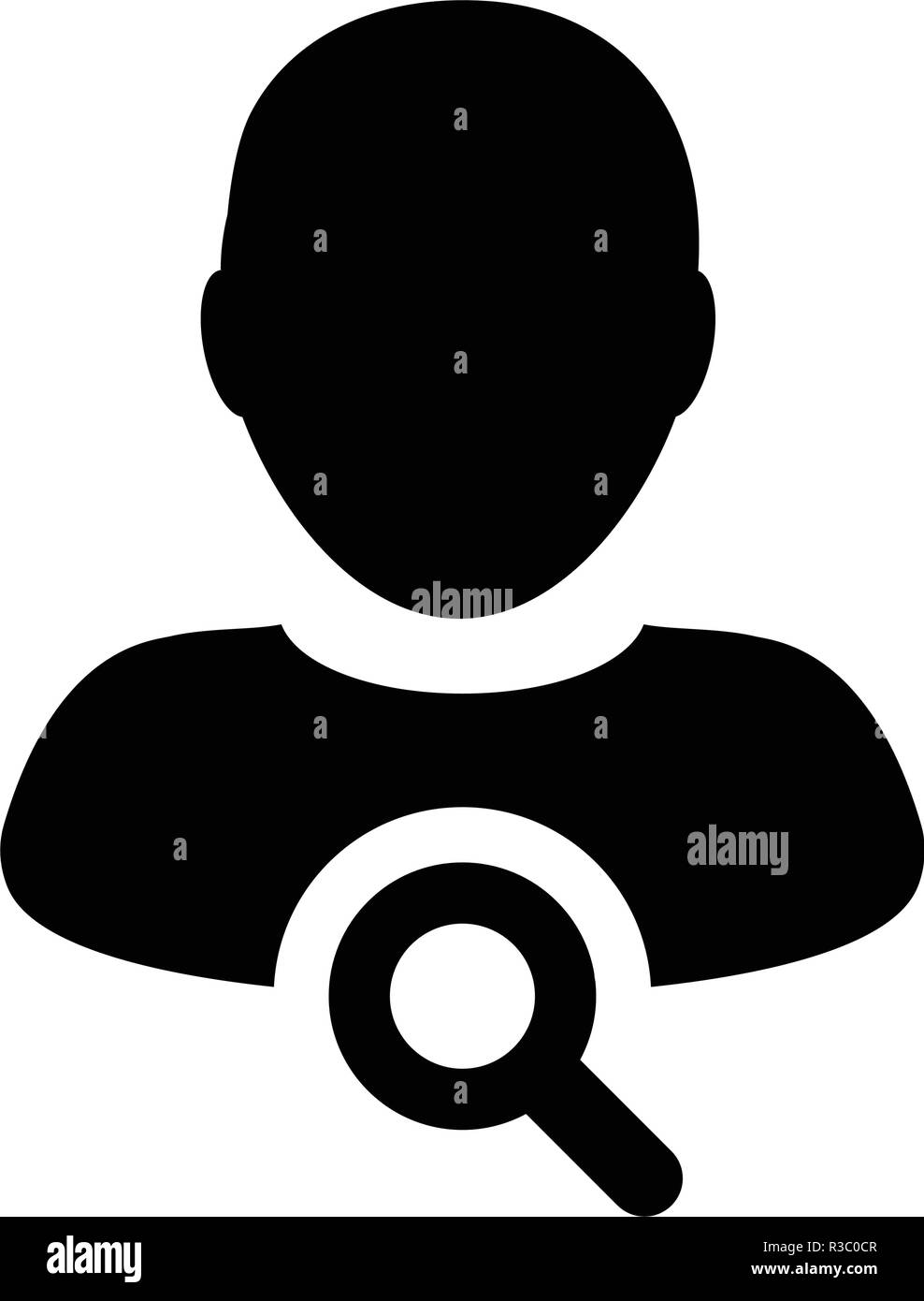 L'icône de recherche de l'utilisateur le profil de personne mâle vecteur symbole avatar avec loupe dans couleur plate illustration pictogramme glyphe Illustration de Vecteur