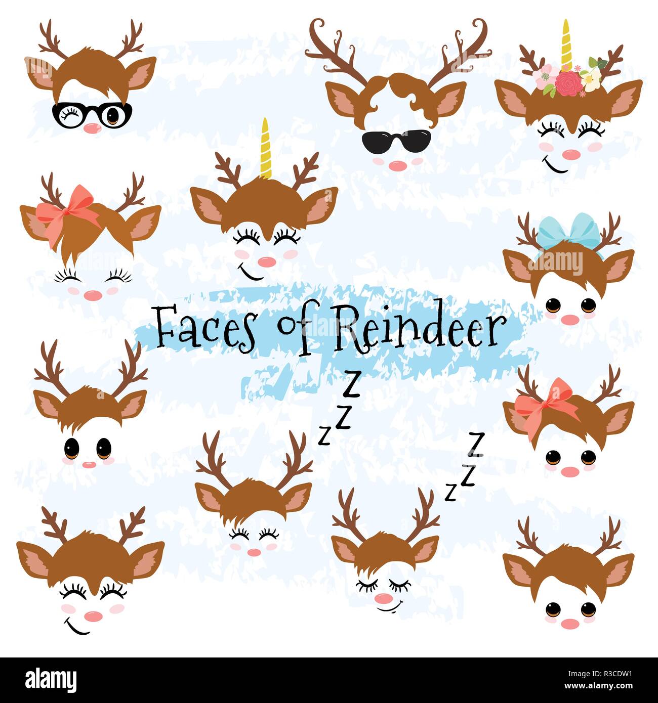 Décoration de Noël le renne Visages Clipart Illustration de Vecteur