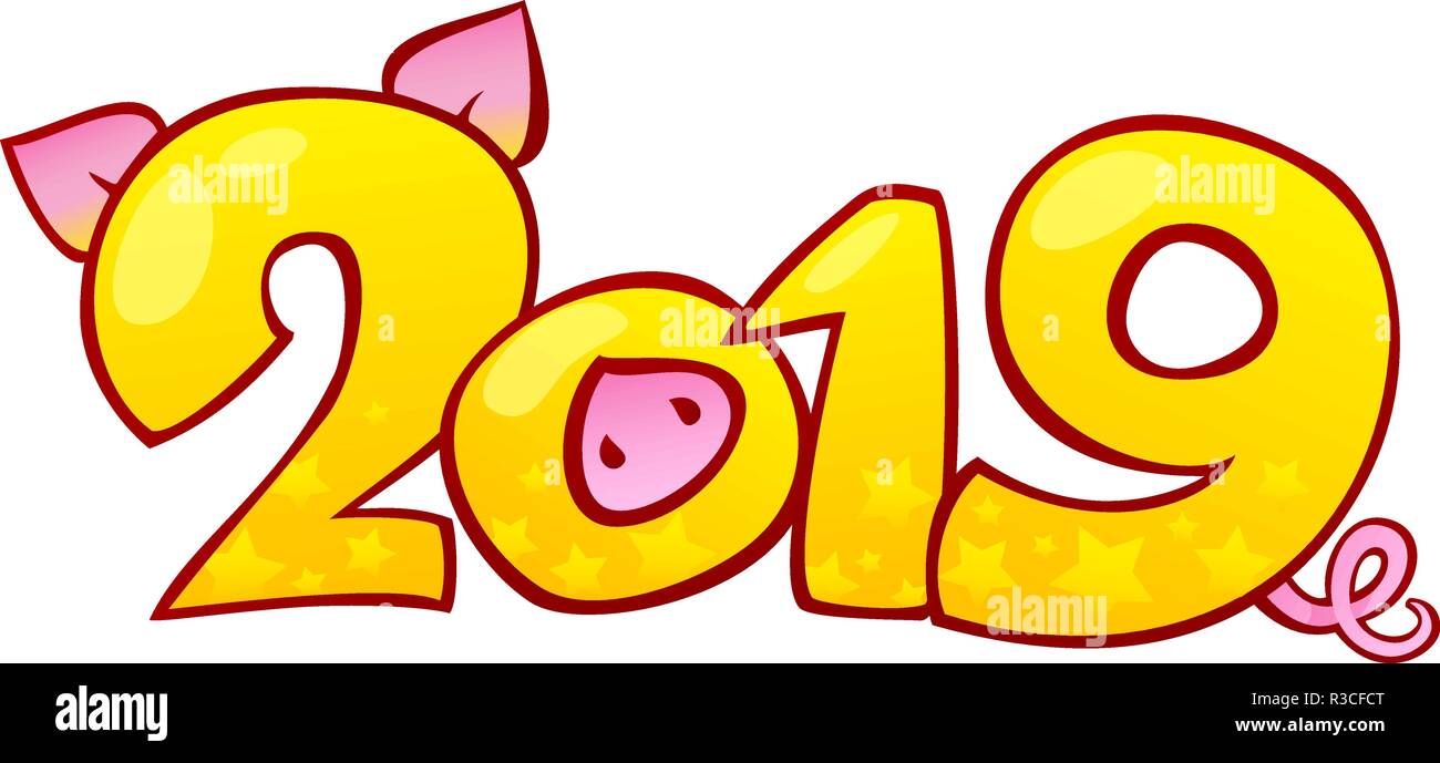 Bonne année 2019 l'arrière-plan. Cochon ocre jaune est un symbole de la nouvelle année 2019. Illustration de Vecteur