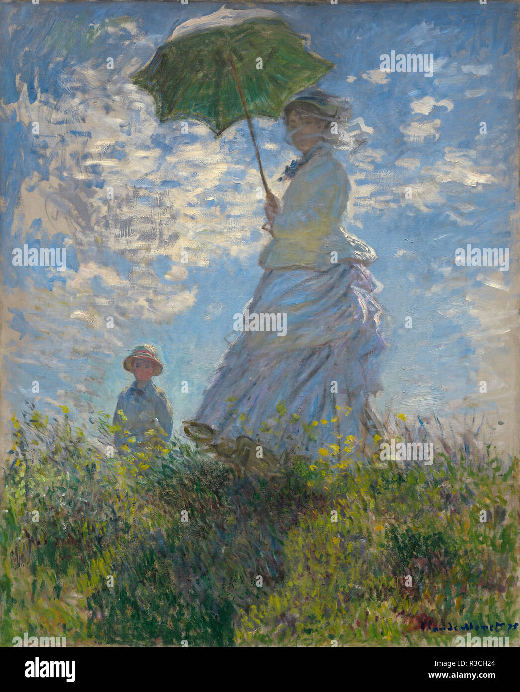 Femme avec un parasol - Madame Monet et son fils. Date/période : 1875. La peinture. Huile sur toile. Hauteur : 100 mm (3.93 in) ; largeur : 81 mm (3,18 in). Auteur : Claude Monet. Banque D'Images