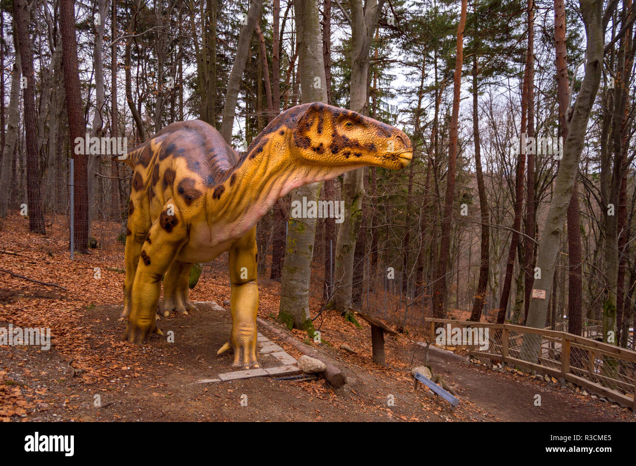 Rasnov, Roumanie - le 4 décembre 2017 : grand dinosaure modèle à Rasnov Dino Park, le seul parc à thème dinosaure en Roumanie et la plus grande de ce type dans la Banque D'Images