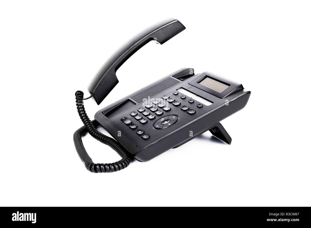 L'un noir téléphone IP avec un combiné, sur un fond blanc, close-up Banque D'Images