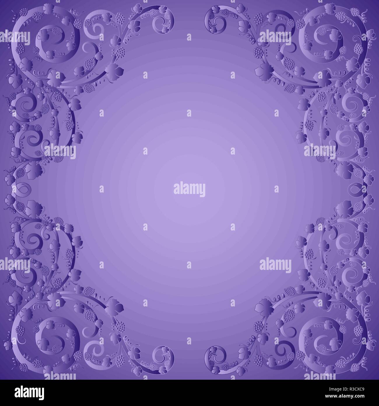 Motif floral violet raisin encadrées avec des éléments de la frontière et de gradient, hand drawn vector illustration Illustration de Vecteur