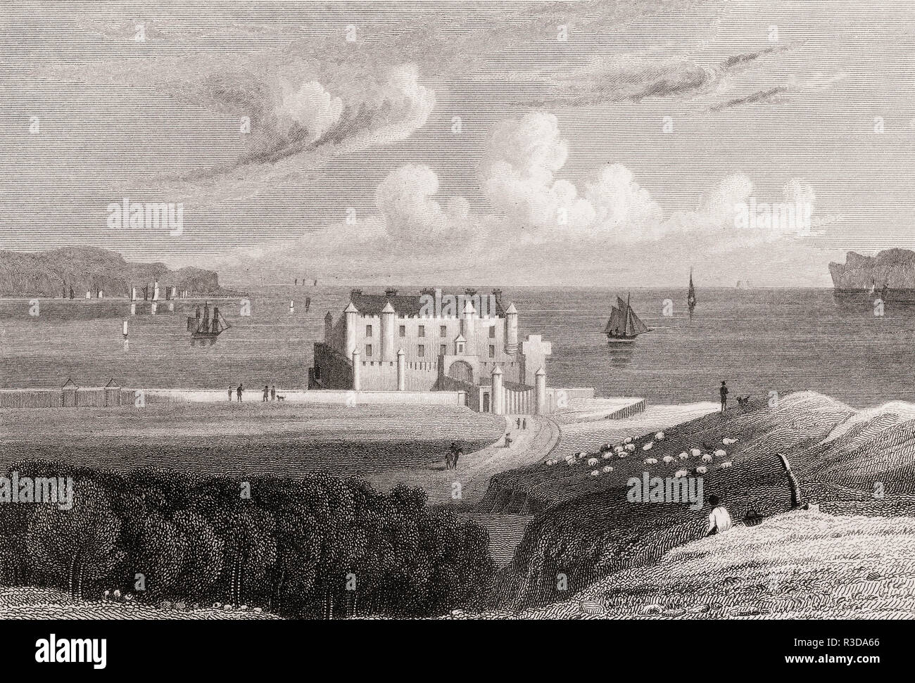 Château de Thurso, Thurso, Caithness, 19e siècle, à partir d'Athènes moderne par Th. H. Shepherd Banque D'Images