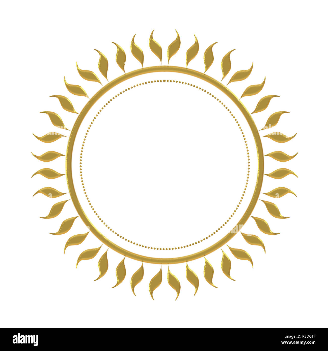 Effet d'or soleil mandala isolé sur fond blanc. Avec effet ciselés plaqués edge. Banque D'Images