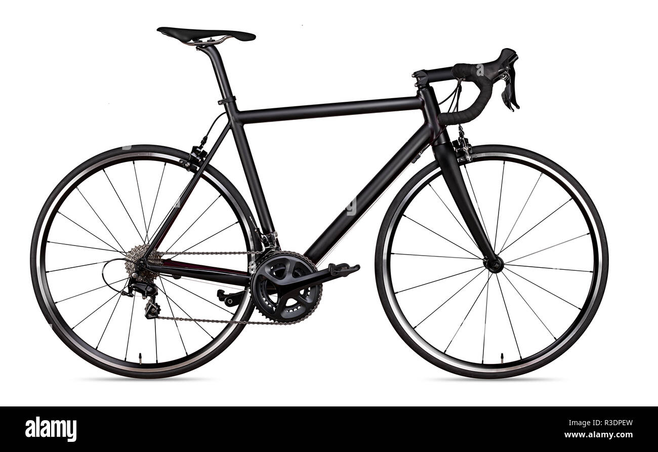 Course de vélo de route noir sport cycliste isolé sur fond blanc Banque D'Images