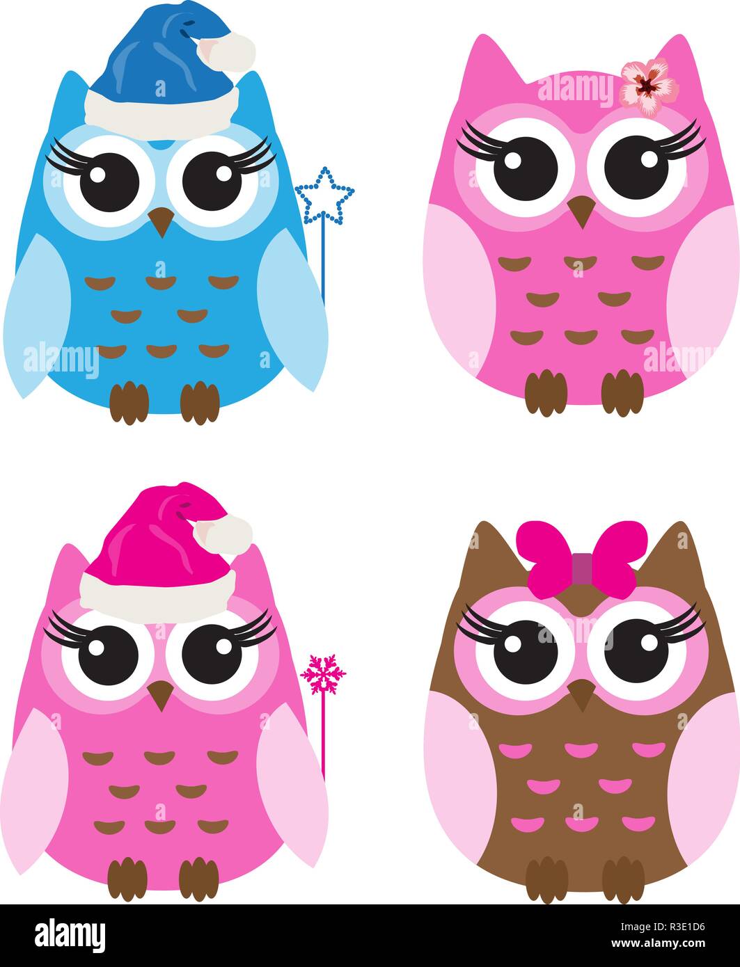 Vector illustration de l'ensemble de bébé amusant hiboux. Illustration de Vecteur