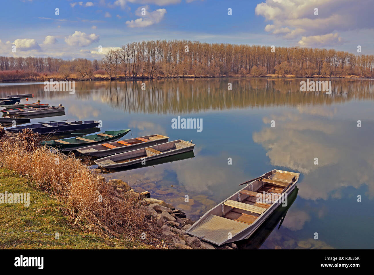 Barques sur l'île du rhin rott Banque D'Images
