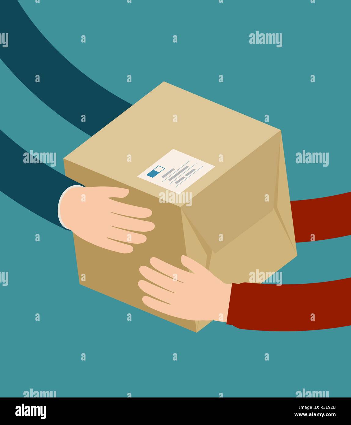 Homme livraison colis donne. L'approvisionnement, l'expédition concept. Télévision vector illustration Illustration de Vecteur