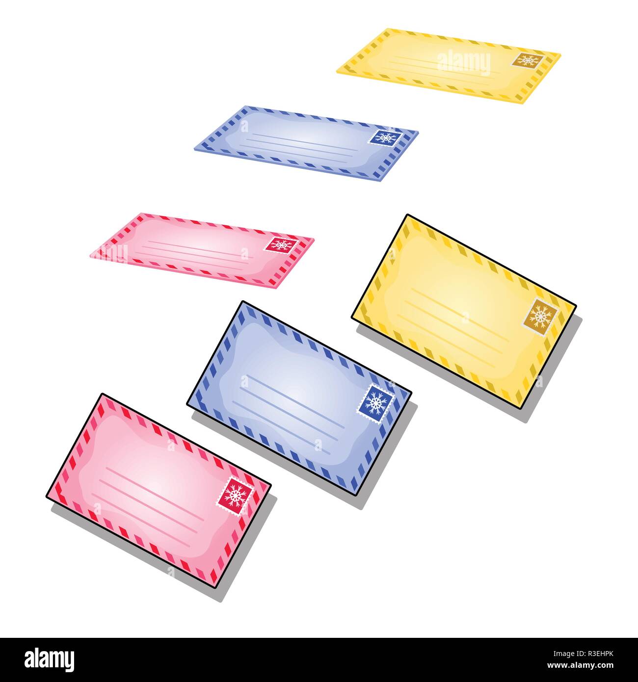 Définir des enveloppes de vol isolé sur un fond blanc. Croquis de l'affiche de la fête de Noël, invitation à une fête, d'autres carte de vacances. Cartoon Vector illustration close-up. Illustration de Vecteur