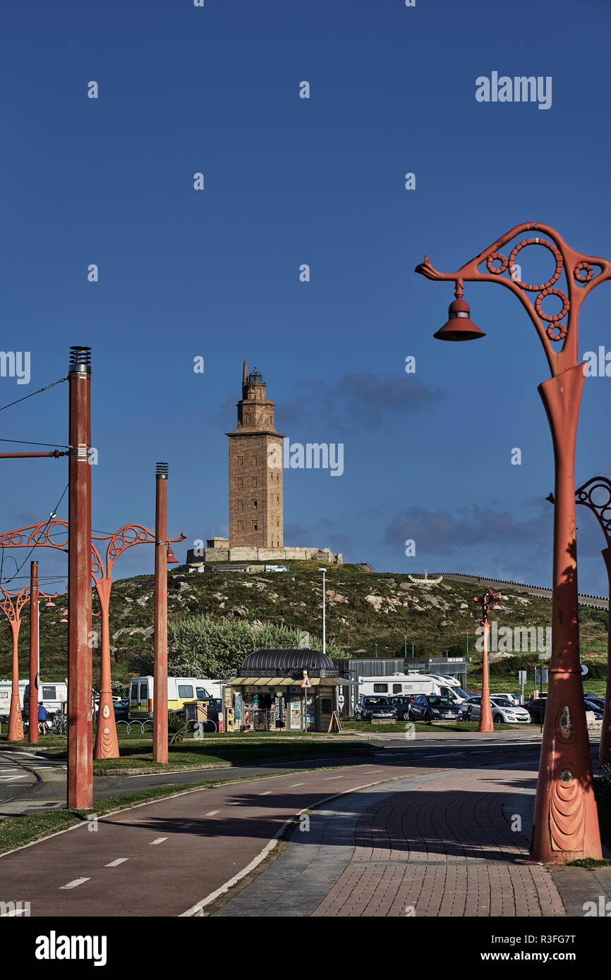 La tour d'Hercule, le plus ancien phare en Espagne, la / La Corogne, Galice, Espagne, Europe Banque D'Images